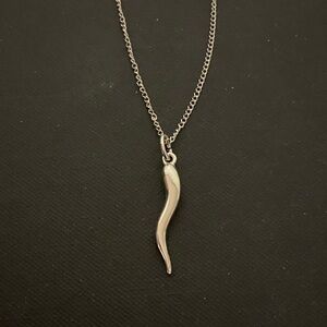 VINTAGE 70s Genuine real 925 Sterling Silver Italian horn Pendant Necklace 1970s